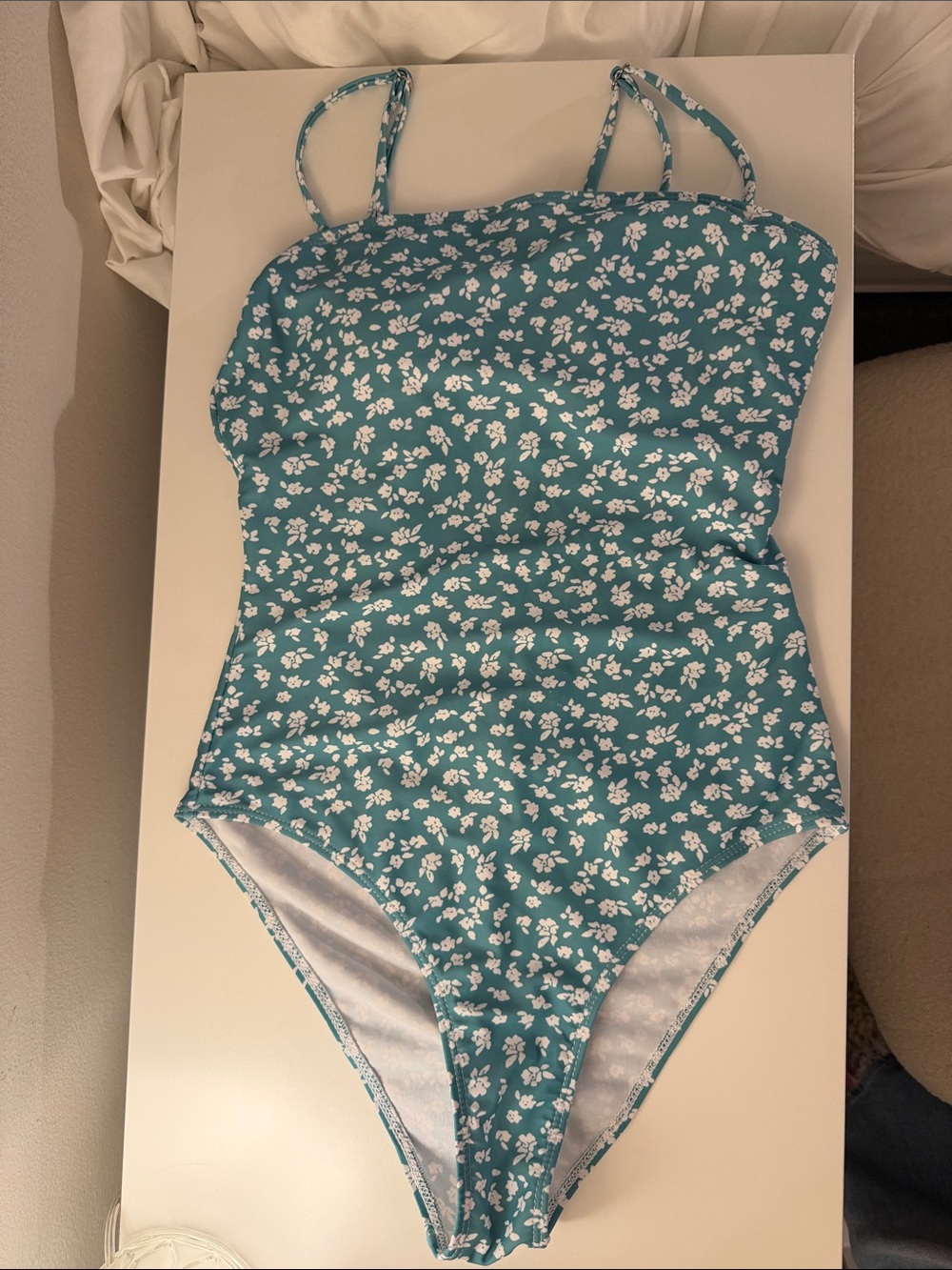 Teal Floral One-Piece Swimsuit with Thin Straps